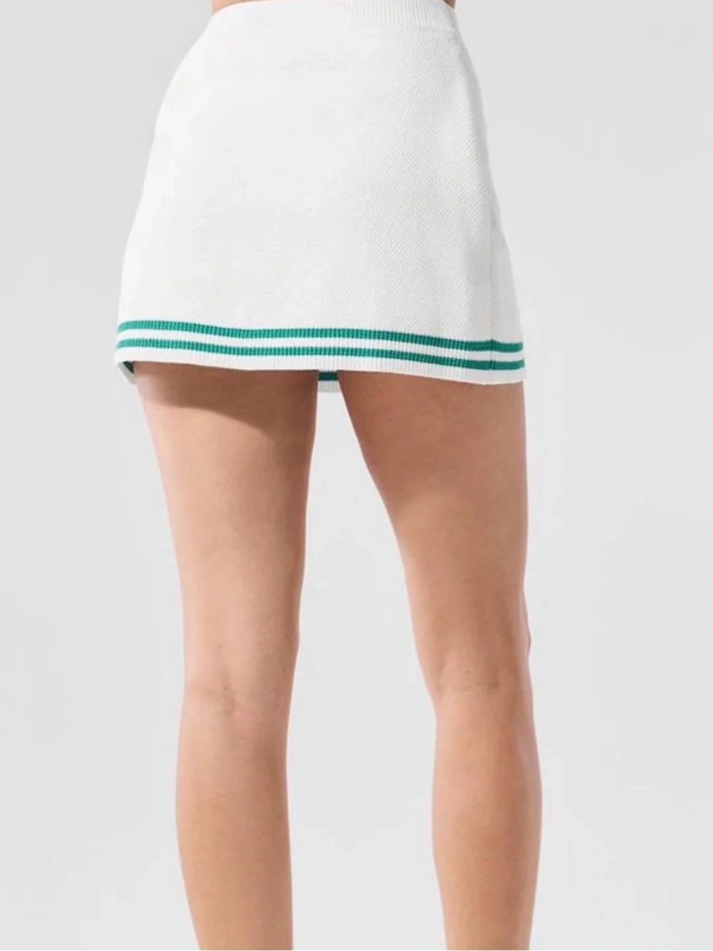 ALO Yoga Tennis Club Knit Skirt White Skirt with Spruce Green Small